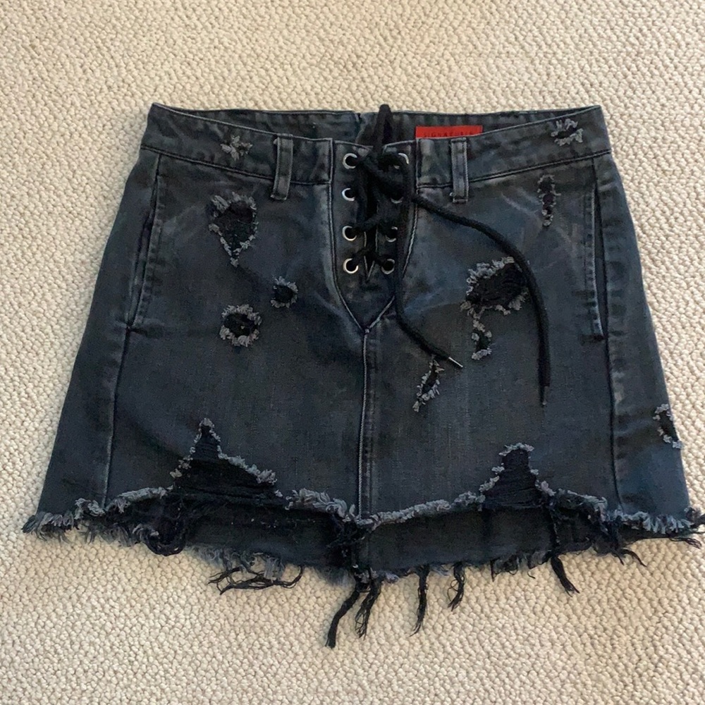 Black denim skirt